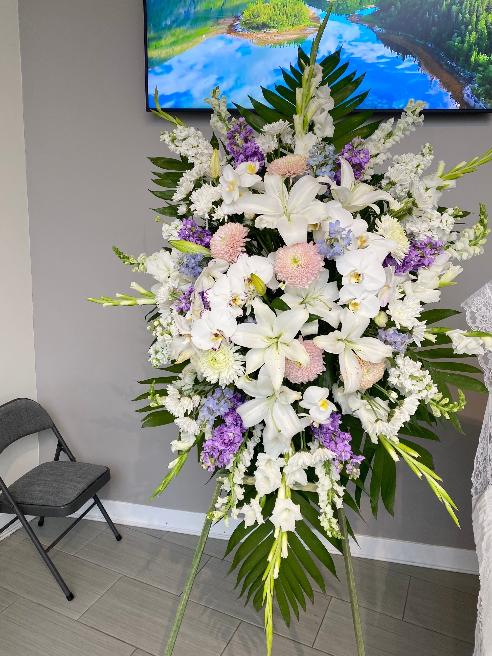lavender flower spray Funeral Standing Spray Lavender – Hanadai Florist